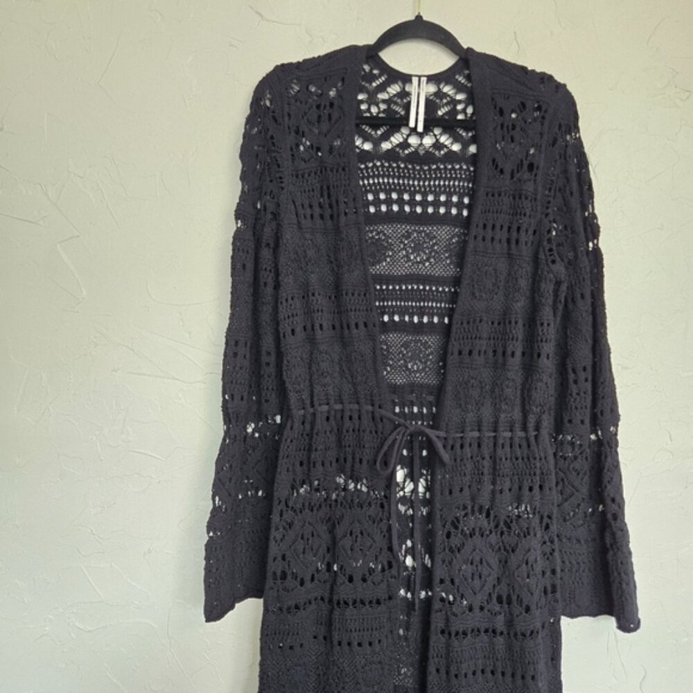 Anthropologie Crochet Duster Pointelle Cardigan Sweater, M - Picture 4 of 9